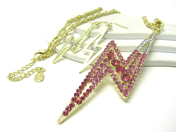 Basketball wives inspired crystal lightning bolt pendant necklace earring set