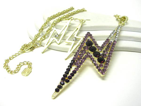 Basketball wives inspired crystal lightning bolt pendant necklace earring set