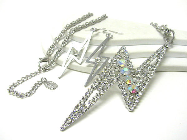 Basketball wives inspired crystal lightning bolt pendant necklace earring set