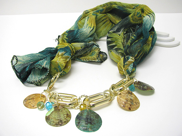 Sea shell dangle scarf necklace