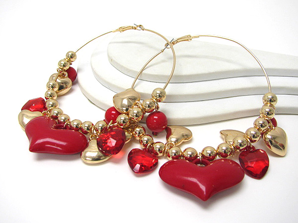 3 inch hoop multi valentine heart dangle earring - hoops