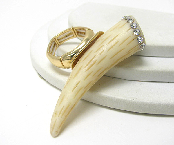 Crystal stud long tusk stretch ring 