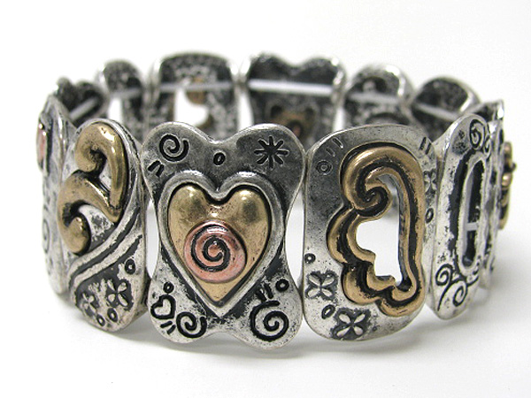 Chicos style art textured casting metal link stretch bracelet