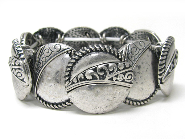 Chicos style  art textured casting metal link stretch bracelet