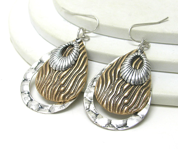 Triple layer art textured casting metal earring