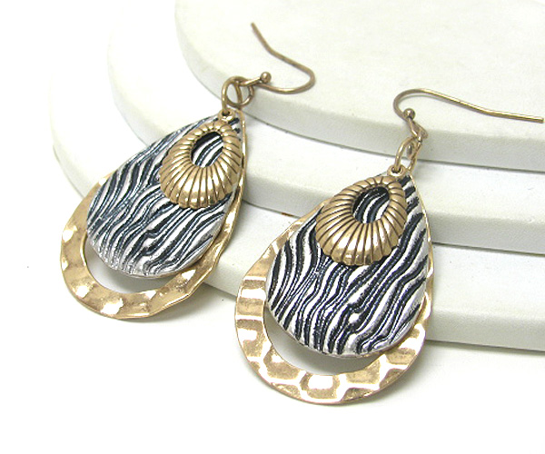 Triple layer art textured casting metal earring