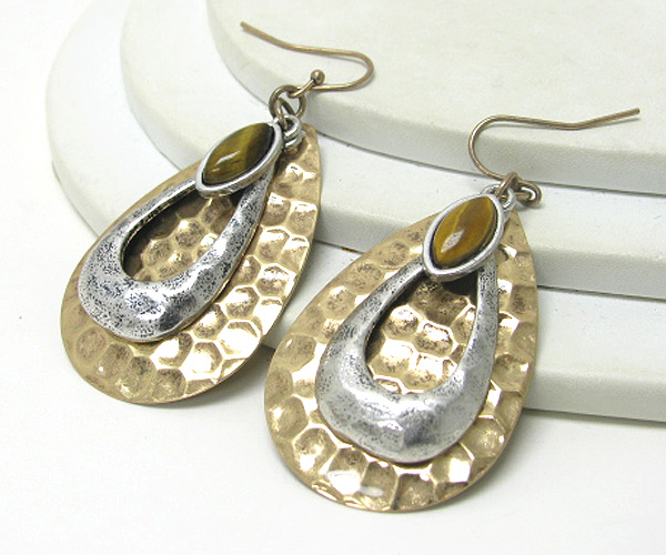 Triple layer art textured casting metal earring