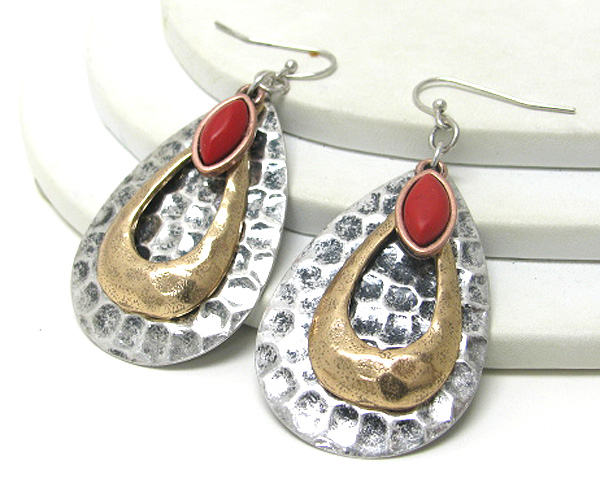 Triple layer art textured casting metal earring