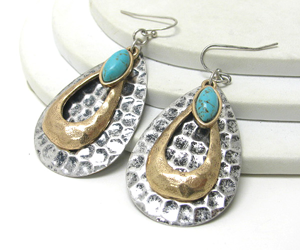 Triple layer art textured casting metal earring