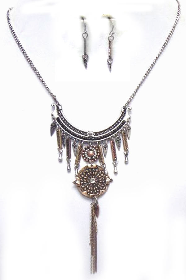 Vintage style  metal drop with tassel necklace set