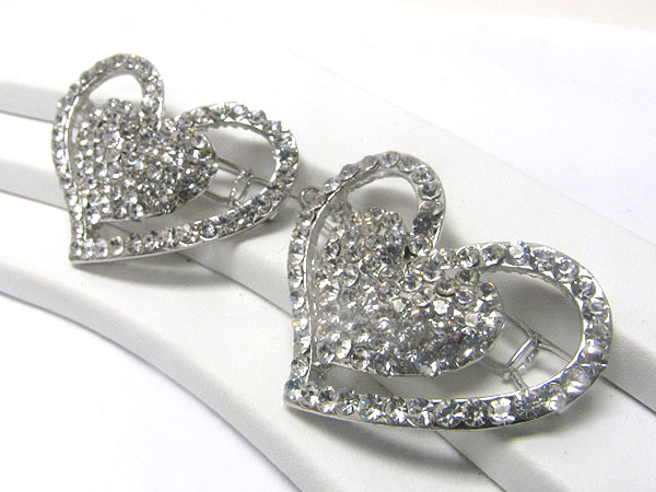 Crystal deco heart hair pin - 2 pc set