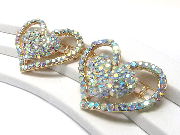 Crystal deco heart hair pin - 2 pc set