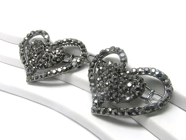 Crystal deco heart hair pin - 2 pc set