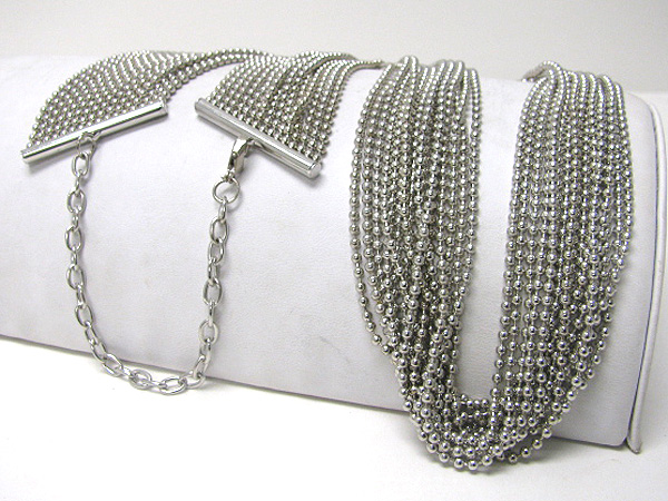 Multi strand basll chain link long necklace earring set