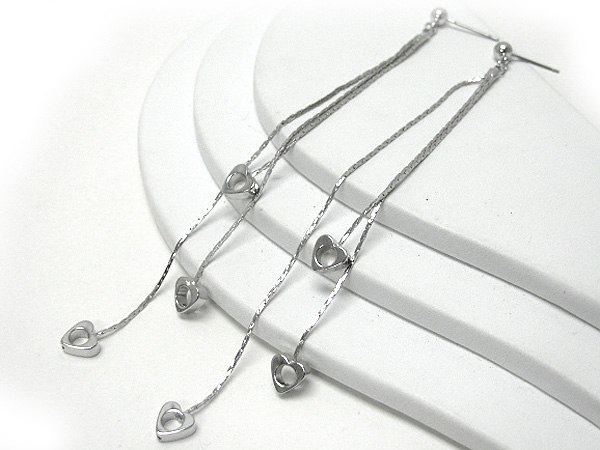 Tri heart long snake chain drop earring