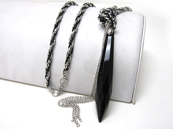 Sharp and long glass arrowhead dangle braided long chain necklace