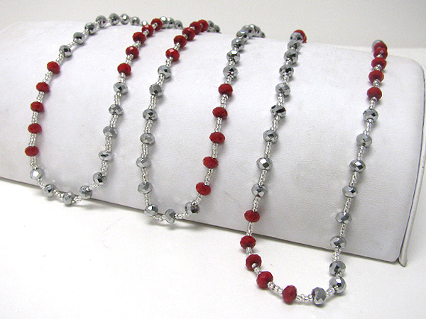 Multi facet small glass beads link extra long necklace