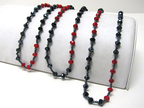 Multi facet small glass beads link extra long necklace