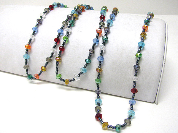 Multi facet small glass beads link extra long necklace