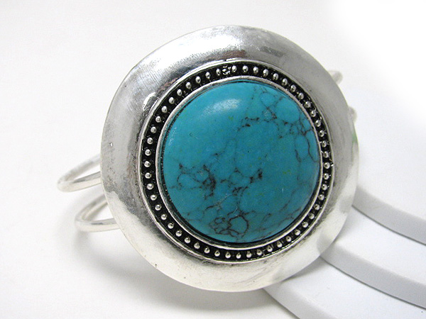 Turquoise stone round top cuff bangle