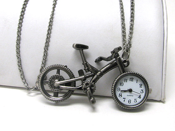 Antique bike pendant watch necklace