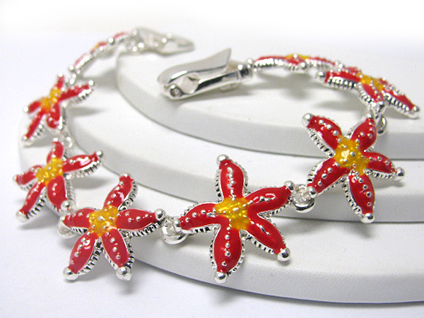 Metal epoxy starfish theme magnetic clasp bracelet