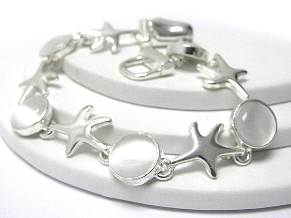 Cats eye deco starfish theme metal link magnetic clasp bracelet