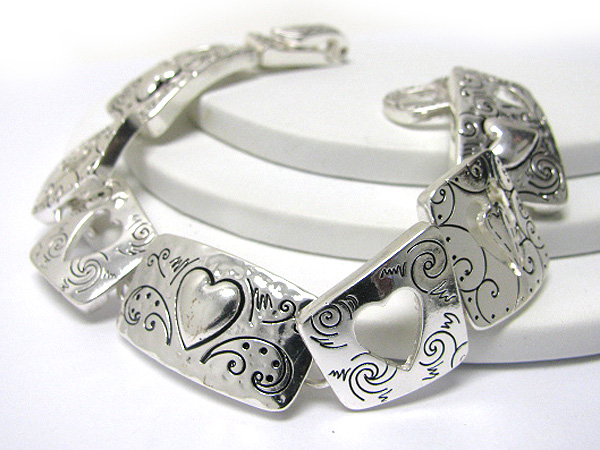 Designer inspired textured metal disk link magnetic clasp bracelet