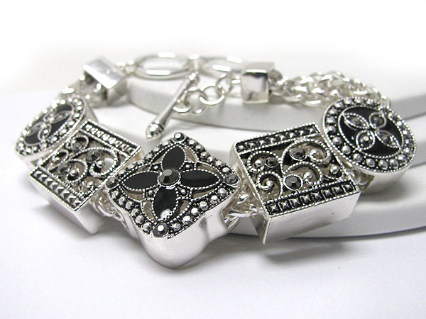 Marcasite look filigree metal disk link bracelet