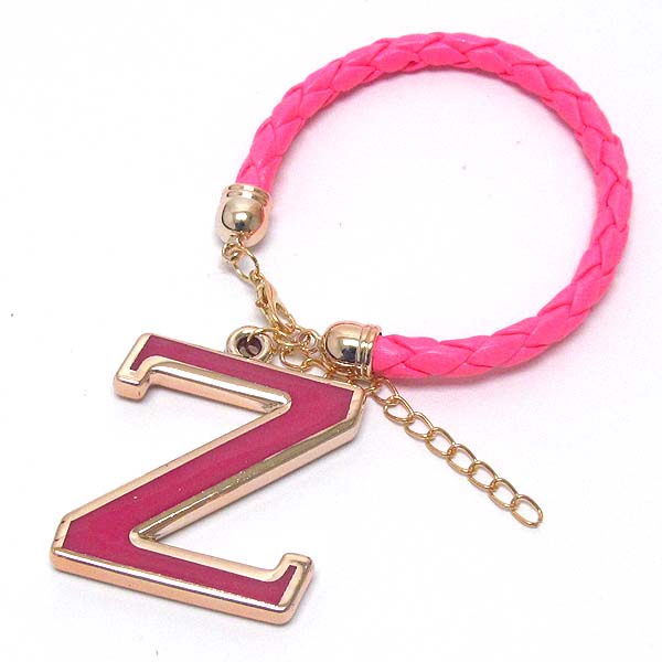 Initial charm and leatherette band bracelet - z