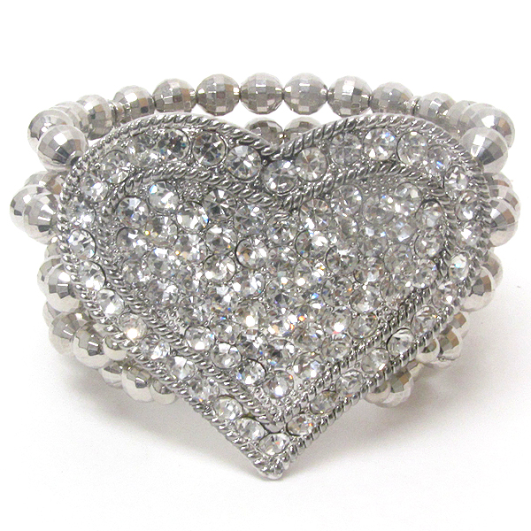 Multi crystal stud large heart stretch bracelet -valentine