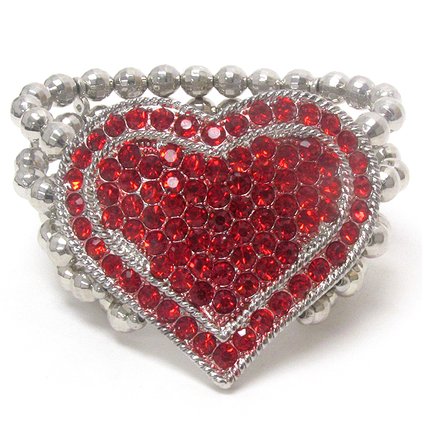 Multi crystal stud large heart stretch bracelet -valentine