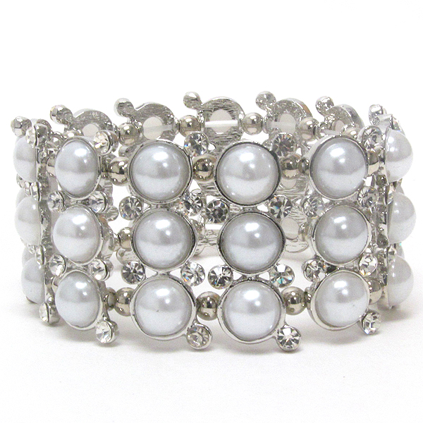 Multi crystal and pearl stretch bracelet