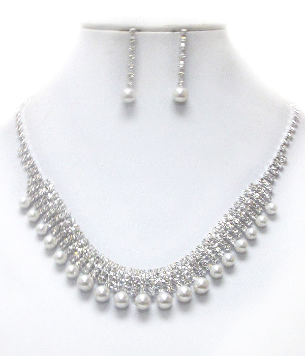 Multi crystal and pearl drop party necklace earring set