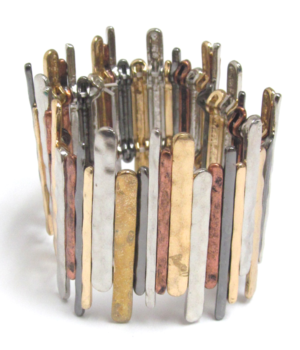 Multi metal bar link stretch bracelet