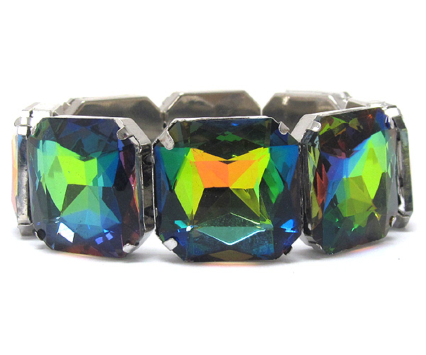 Square facet glass patearn stretch bracelet 