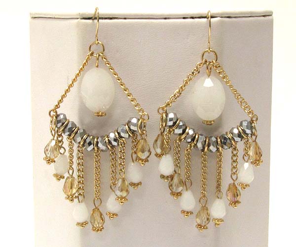 Multi glass and crystal glass dangle half oval chain drop earring