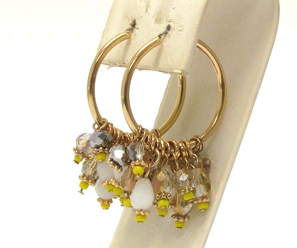 Multi glass and crystal glass with metal beads hoop earring - hoops