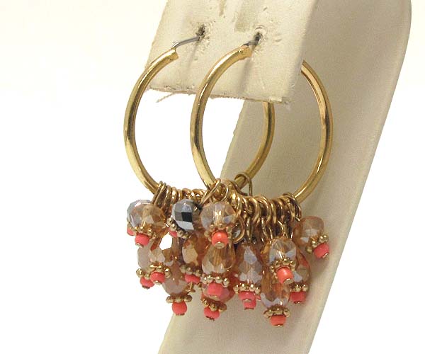 Multi glass and crystal glass with metal beads hoop earring - hoops