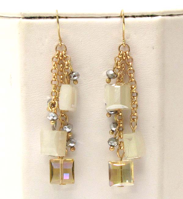 Multi glass and crystal square glass dangle chain drop earring