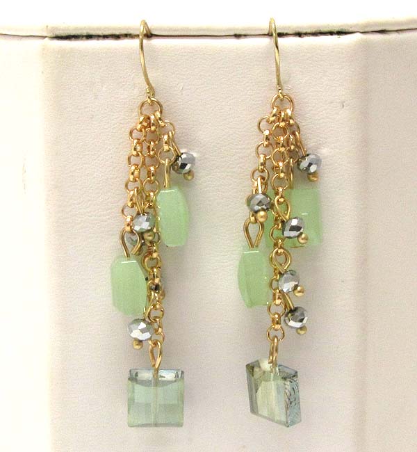 Multi glass and crystal square glass dangle chain drop earring