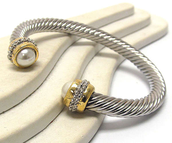 Crystal braided cable cuff bangle pearl edge