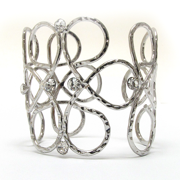 Hammered metal cut out flower wired cuff bangle