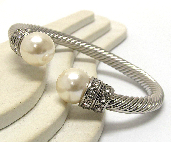 Crystal braided cable cuff bangle pearl edge