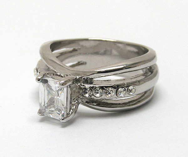 Rectangle cubic zirconia engagement style ring 