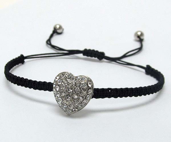 Crystal puffy heart braided yarn friendship bracelet