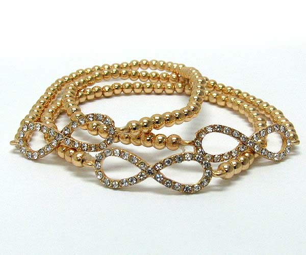 Crystal metal twisted metal theme with multi aryly beads stretch barcelet set of three