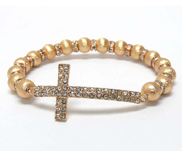 Crystal metal cross with multi rondelle crystal and sandy metal balls on stretch barcelet