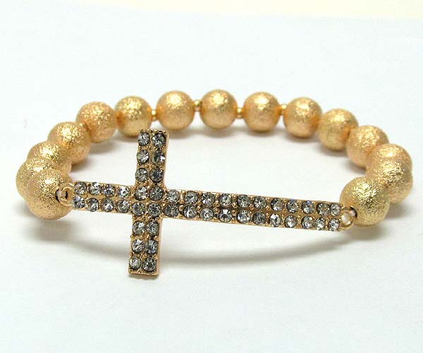 Crystal metal cross with multi sandy metal balls on stretch barcelet