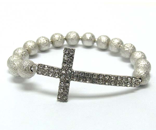 Crystal metal cross with multi sandy metal balls on stretch barcelet